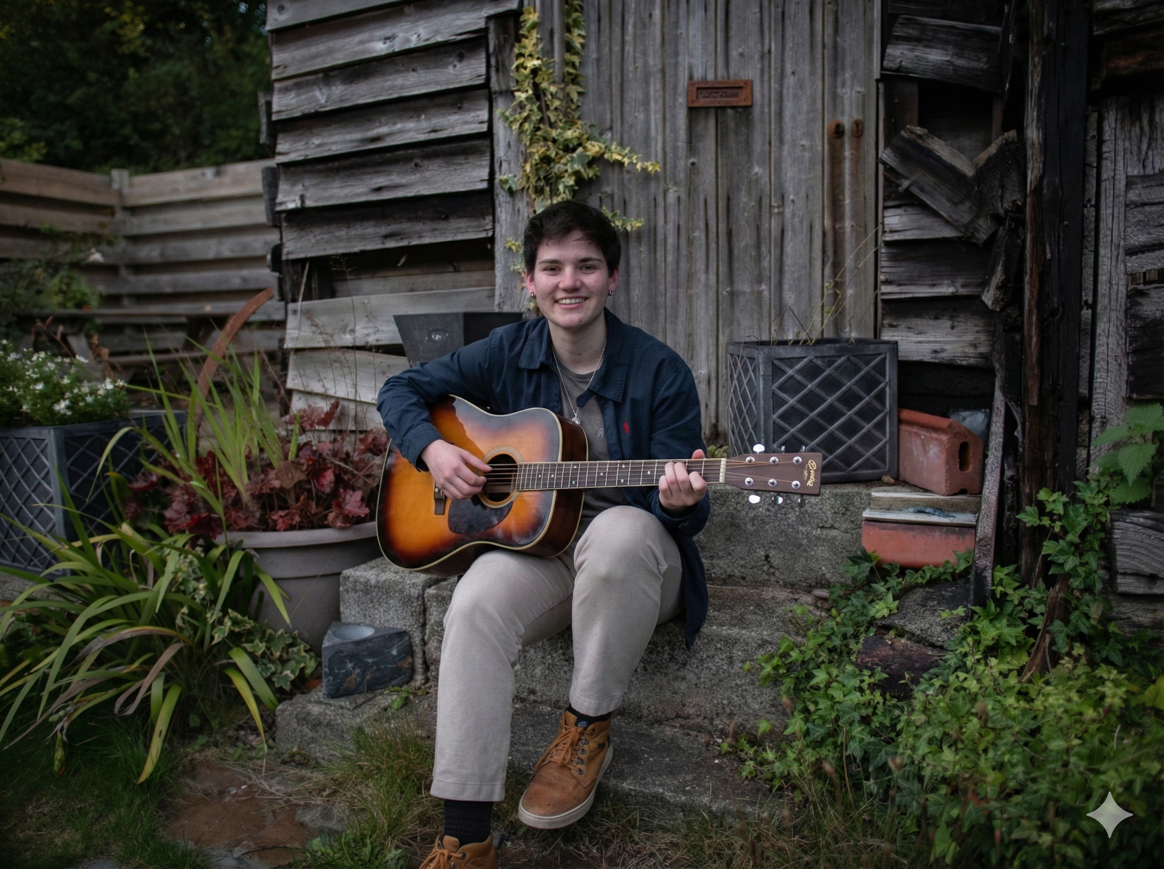 Musician with guitar performing